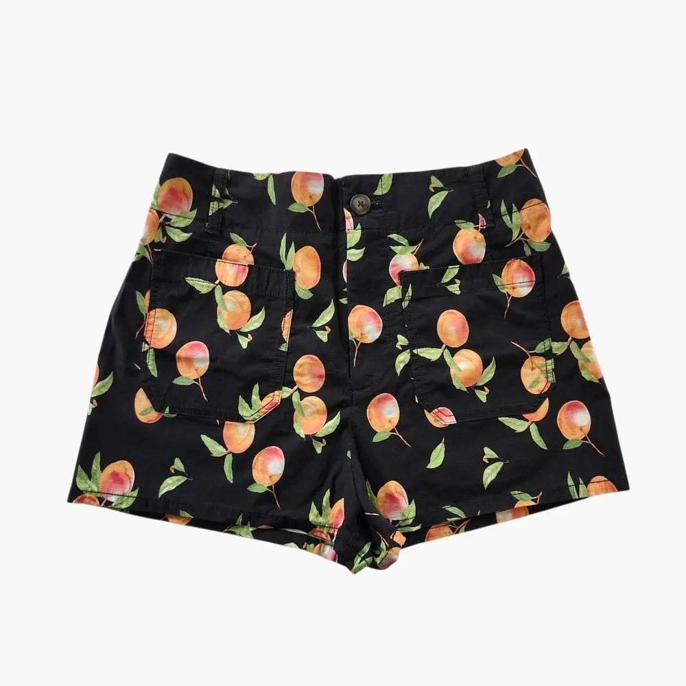 Maeve Anthropologie The Colette Peach Print Shorts Black High Rise Women's sz 31